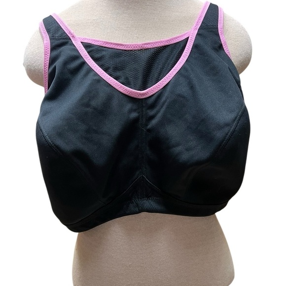 Glamorise Womens No Bounce Camisole Sports Bra Black Pink Wire-free 44F - Picture 1 of 6